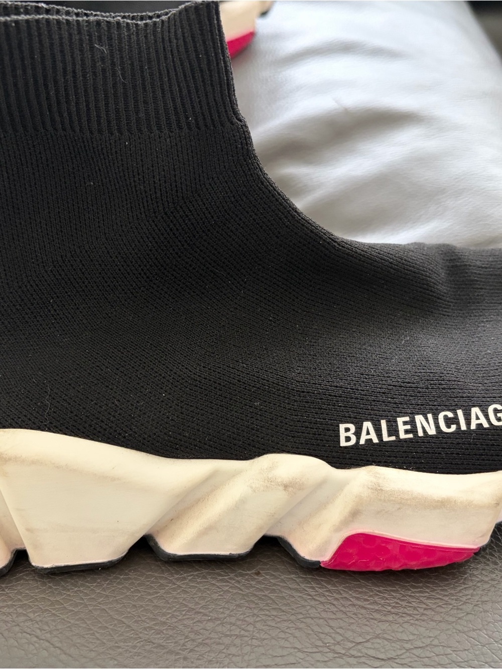 Balenciaga Black Sock Runner Sneakers with White Sole and Pink Accent - Picture 5 of 7